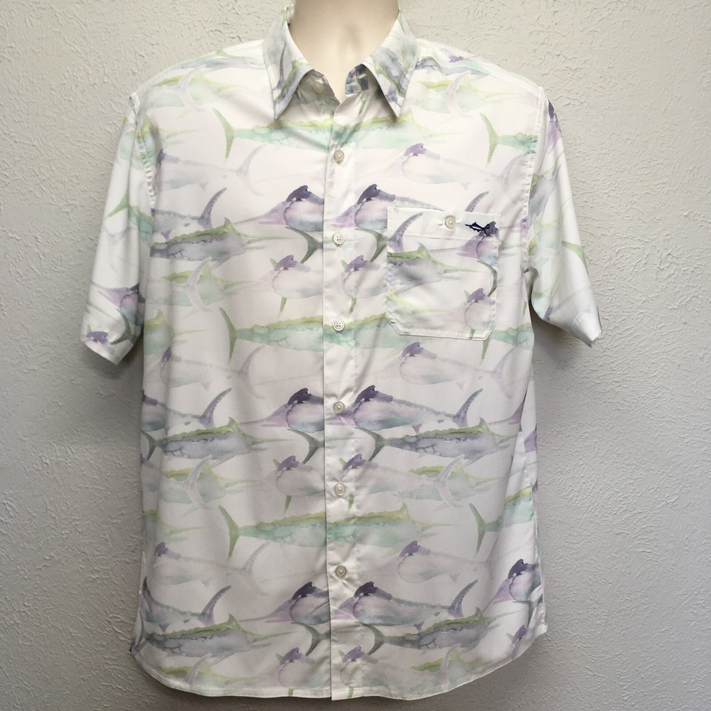 Salt Life SLX Vented Shirt Mens M Fishing Watercolor Swordfish Short Sleeve